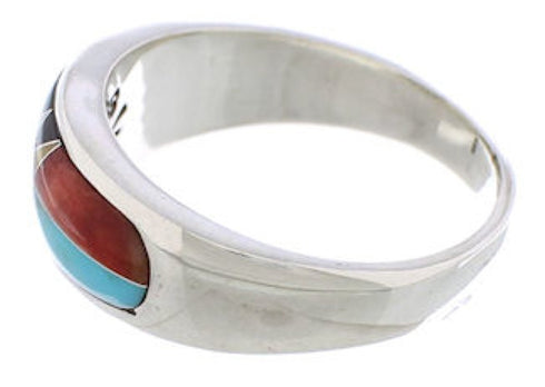 Multicolor Inlay Sterling Silver Southwest Ring Size 6-3/4 CX50069
